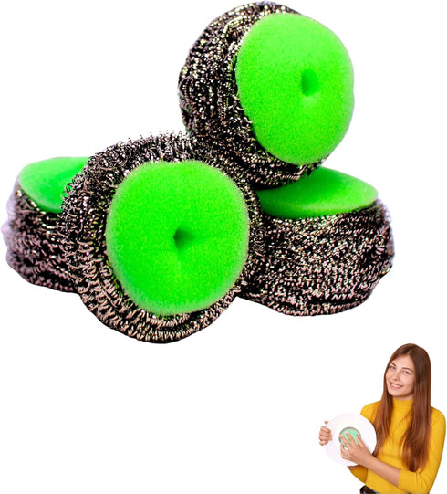 Amazon Brand | Pack of 4 | Ring King Stainless Steel-Wrapped Sponge Scrubbers | Heavy Duty Scouring Pads - Individually Wrapped for Dishes Pots, P...