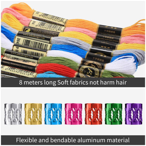 Willbond 162 Pieces Hair Accessory Set - 12 Braiding Strings and 150 Metal Cuffs in Colorful Designs, Hair Wrap String Kits for Braids, Thread Rop...