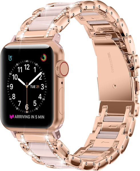 Moolia Metal Band Compatible with Apple Watch Band 38/40/41/42mm Women Rhinestones Resin Wristband Bling Diamond Bracelet for iWatch Series 10 9 8...