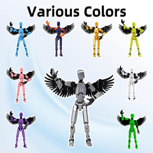 Upgraded T13 Action Figure with Wings and Holder -?Assembly Completed? Dummy 13 Robot, 3D Printed Flexible Titan Gift, Multi-Jointed Lucky Desk Ex...