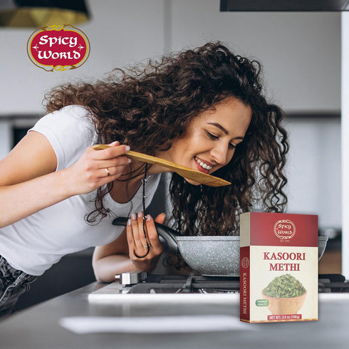 Spicy World Dried Fenugreek Leaves (Kasoori Methi) 3.5oz Box (100g) - All Natural | Vegan | Gluten Friendly | NON-GMO | Indian...