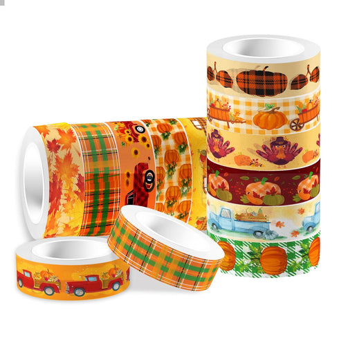 12 Rolls Thanksgiving Washi Tape Set 16.4ft Pumpkin Autumn Leaves Decorative for Fall Scrapbook DIY Wrapping Crafts, Scrapbooking, Gift Tape Junk ...