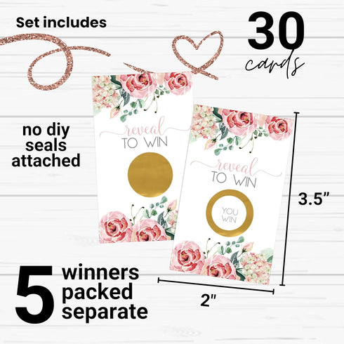 Paper Clever Party Charming Floral Bridal Shower Games - 30 Pack - Pink Scratch Off Raffle Cards - Fun Wedding Activities, Lottery Tickets & Door ...