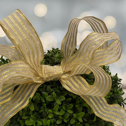White and Gold Ribbon - Gold Wired Ribbon Garland 10 Yards Tree 1.5" Wide Mesh Tree Organza Holiday Garland Wired...