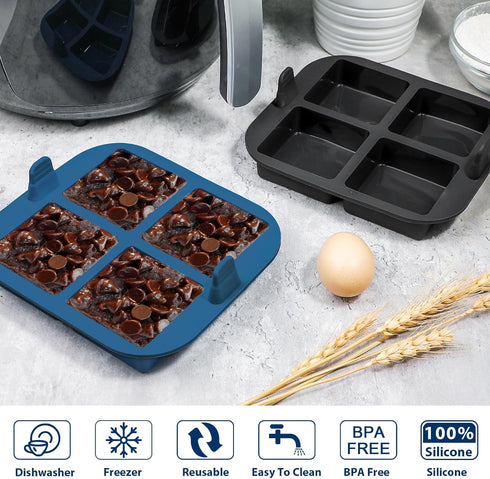 Webake Silicone Air Fryer Brownie Pan for Baking, Nonstick 2.6" Square Silicone Mold for S'mores, Cake Puck, Muffin, 4-Cavity Set of 2...