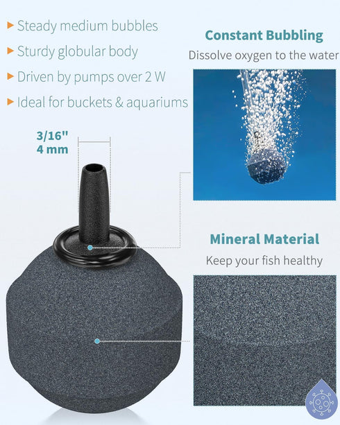 Pawfly Aquarium 1.2 Inch Air Stone Ball Bubble Diffuser Release Tool for Air Pumps Fish Tanks Small Buckets and Koi Ponds, 6 Pack...