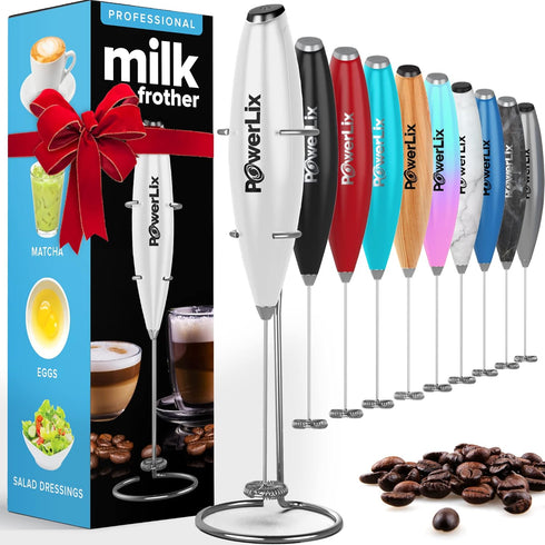 PowerLix Powerful Handheld Milk Frother With Stand Battery Operated Foam Maker Frother Wand For Coffee (A Black) (Snow White)...