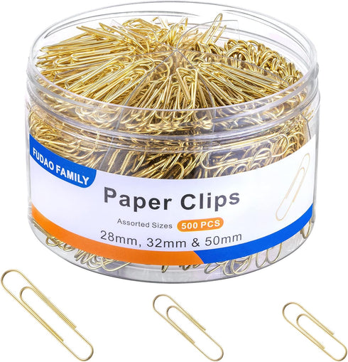 Paper Clips, 500 PCS Paper Clips Assorted Sizes, Gold Paper Clip, Small, Medium and Large Paper Clips...