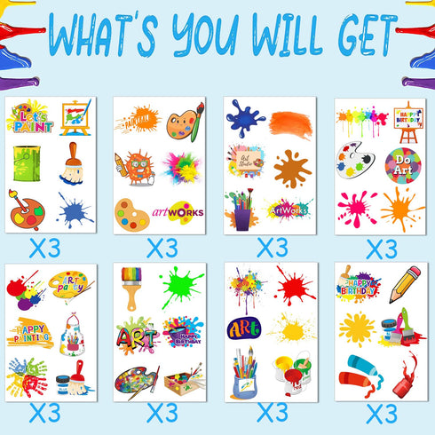 Art Temporary Tattoo Paint Birthday Party Favors Decorations Art Birthday Party Tattoos Stickers Favors Creative Party Supplies for Kids Girls Boy...