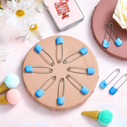 50 Pieces Diaper Pins Safety 2.2 Inch Plastic Head Cloth Diaper Nappy Pins with Locking Closures Stainless Steel with Velvet Bag(Blue)...