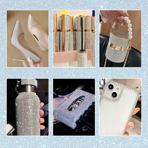 3 Yards Self Adhesive Rhinestone Ribbons Diamond Bling Crystal Rhinestone Ribbon Sticker Silver Rhinestone Strips Glitter Bling Wrap Roll Ribbons ...