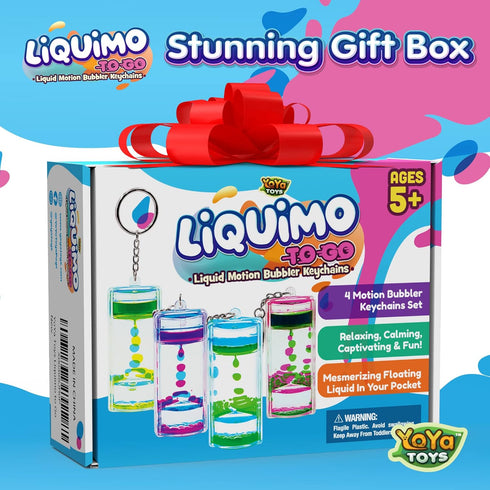 YoYa Toys Liquimo To Go Toys for Kids - Set of 4 Liquid Motion Bubbler Keychains - Liquid Timer for Play, Calming Toy for Kids, Fidget Keychain, S...