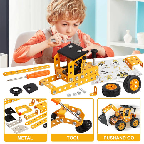 Erector Sets Metal Assembly Toys Model Excavator Kits STEM Projects Model Car Kits to Build Jixin Xyzhi Birthday Gifts for Kids 8-16 Yellow...