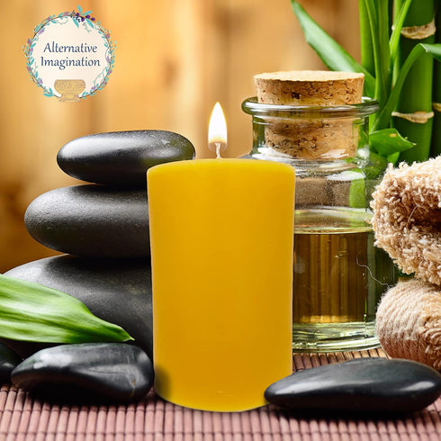 100% Pure Beeswax Candle - Medium Pillar Candle - 60 Hour Burn Time - 3x4 Inch - Alternative Imagination...