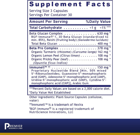 Premier Research Labs Nucleo Immune - Beta Glucan Supplements, Beta Glucans, Beta-Glucan, Phytochemicals, Prickly Pear, Fiber, Immune Support, 400...