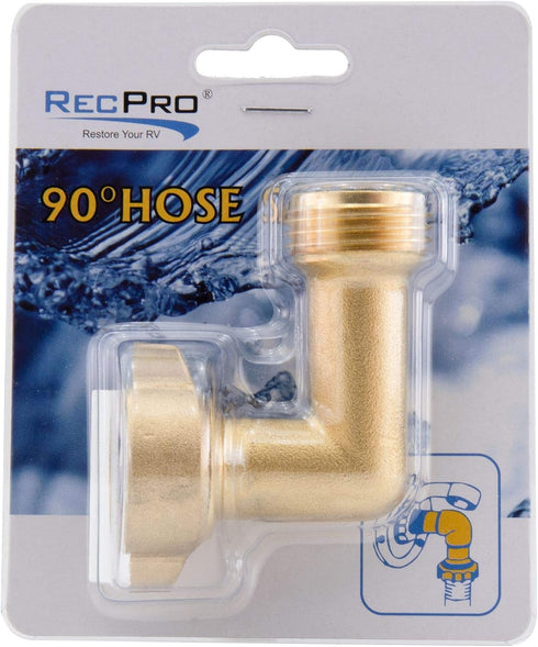 RecPro RV 90 Degree Hose Elbow with Mesh Strainer | Solid Brass Garden Hose Elbow Adapter for RV Water Hose | City Water Inlet Elbow Fitting | Pre...