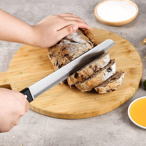 Serrated-Bread Knife 10 Inch, Black Full-Tang and Triple Rivet Stainless Sharp Wavy Edge Wide Bread Cutter, Professional for Slicing Homemade Brea...