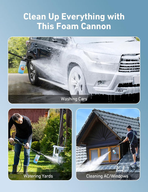 AstroAI Wide Neck Foam Cannon, with 1/4 Inch Quick Connector Plug to Pressure Washer, 1.0mm Orifice,1 Liter Capacity, Orange Lable...