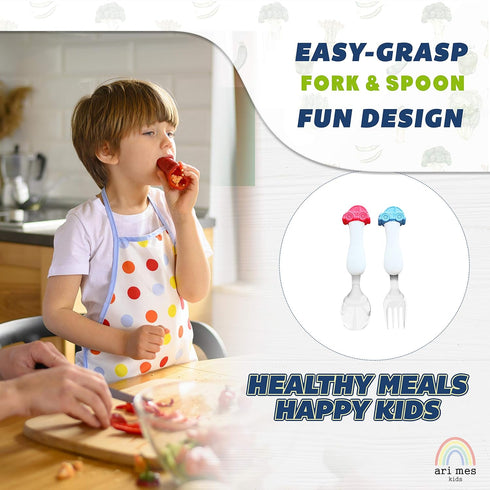 ARI MES - BPA-Free Toddler Car Utensils - Easy-Grip Car Spoon and Fork Set for Kids...