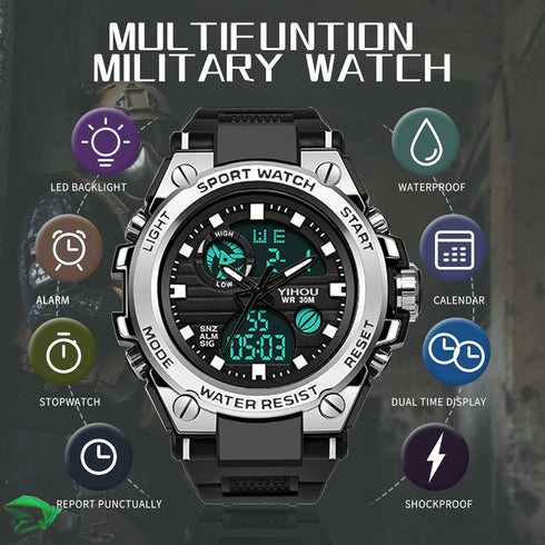 Yihou Men's Military Watch Outdoor Sports Electronic Watch Tactical Army Wristwatch LED Stopwatch Waterproof Digital Analog Watches...
