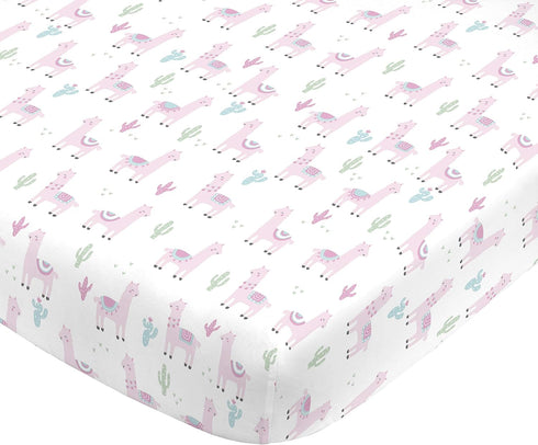 NoJo Super Soft Pink Llama Nursery Crib Fitted Sheet...