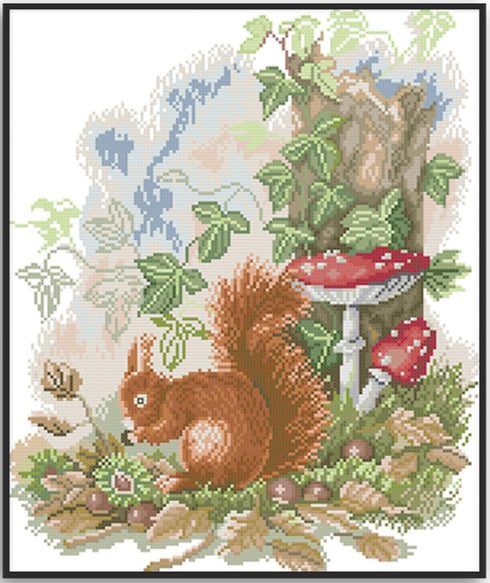 Rosyfoxes Cross Stitch Kits Stamped Full Range of Embroidery Starter Kits for Beginners DIY 14CT 2 Strands - The Little Squirrel Foraging(Printed)...