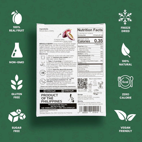Miracle Berry by Richberry, 1 Pack of 10 Halves (1g), Naturally Sweetens Sour Food, 100% Freeze-dried Premium Fruits, No Preservatives, Great for ...