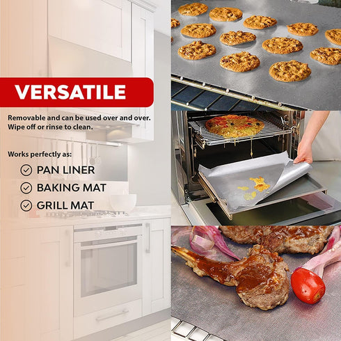 Oven Liners for Bottom of Oven Silver (2-Pack) Bundled with Oven Rack Shields (2-Pack) - Large Oven Mat for Bottom of Oven (17"x 25") and 14" Sili...