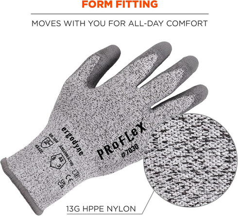 Ergodyne ProFlex 7030 Cut Resistant Work Gloves, ANSI A3, PU Coated Palms for Flexible No Slip Grip, Abrasion Resistant, 13g,Gray, 2X-Large...