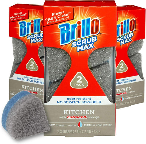 Brillo Scrub Max Heat Activated Sponges, Strong & Long Lasting, Innovative Technology, 2 Count (2 Count (Pack of 3), Kitchen)...