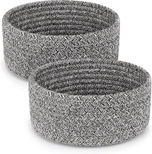 ABenkle 2 Pack Small Baskets, Cotton Rope Woven Basket, Cute Mini Tiny Storage Baskets, Decorative Boho Basket for Nursery Living Room Bedroom Mon...