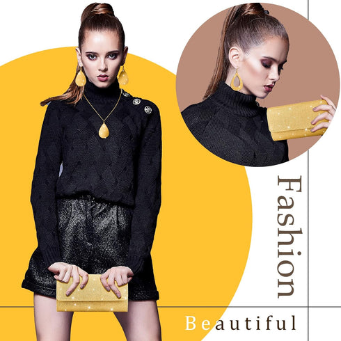 Sotiff 5 Pcs Women Evening Clutch Purse Party Handbag Jewelry Set Necklace Bracelet Earring for Girlfriend Valentines Gifts...