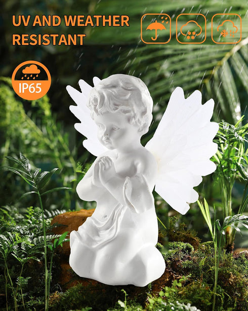 Solar Praying Cherub Angel Light with Fibre Optic Wings - 7.1'' Sympathy Remembrance Memorial Gift for Grave Ornaments Garden Decor (Kneeling Ange...