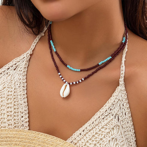 Boho Beaded Choker Necklaces for Women Layered Shell Starfish Charms Necklace Summer Surfer Beach Necklace Jewelry Gift...