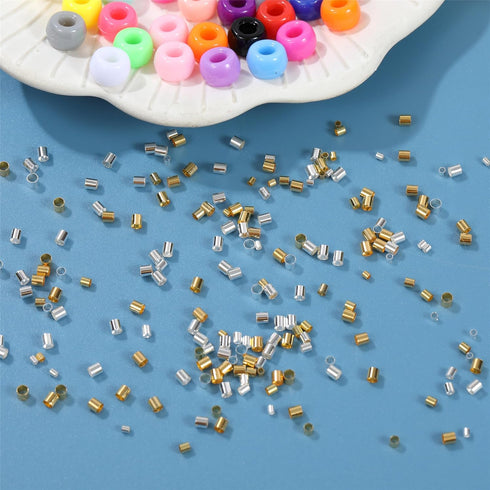 1050 Pcs Silver and Gold Crimp Beads for Jewelry Making, 1.5mm 2mm 2.5mm Crimping Bead Stopper Crimp Tubes for Earring Necklace Pendant DIY Jewelr...