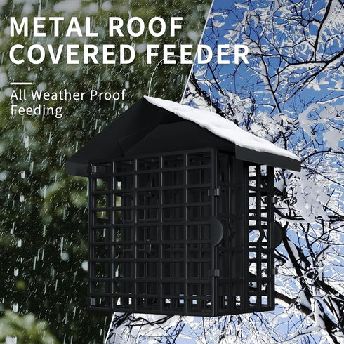 Suet Feeder, Vivace Suet Feeder with 2 Suet Cages, Metal Roof Covered Suet Bird Feeder Hanging Wild Bird Feeders Suet Holder Rust Proof Suet Cake ...