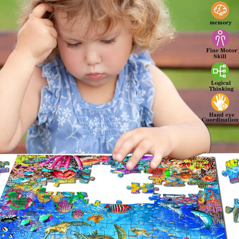 Puzzles for Kids Ages 4-6 6-8 Year Old - Underwater World - 100 Pieces for Kids Cool Ocean Scene Jigsaw Puzzle for Toddler Children Learning Educa...
