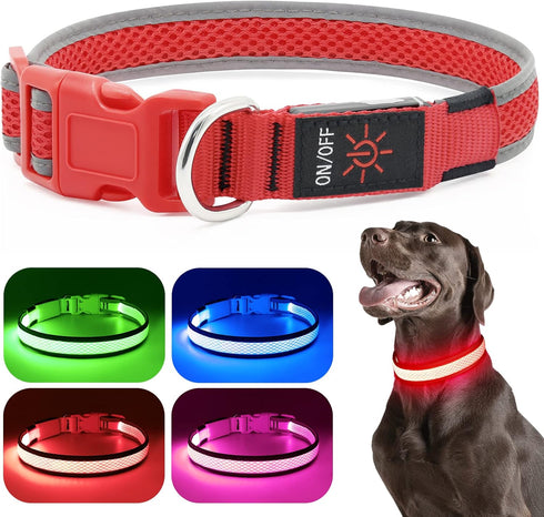 LED Dog Collar, USB Rechargeable Light Up Dog Collar Lights, Adjustable Comfortable Soft Mesh Safety Dog Collar for Small, Medium, Large Dogs(Larg...