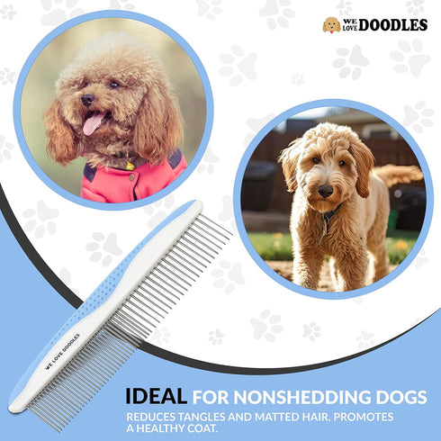Metal Dog Grooming Comb | Removes Tangles & Matts | Dematting Pet Combs | Detangler For Matted Hair | Best Comb For Poodles, Goldendoodles, Doodle...