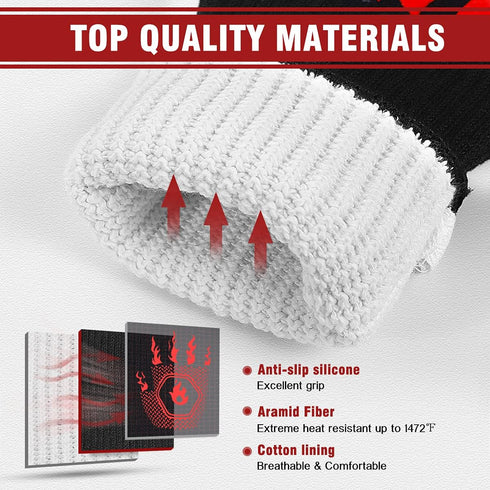 HAMITOR BBQ Grill Gloves Heat Resistant: 1472? High Temp Resistance Fireproof Glove for Grilling Smoking Barbecue - Washable Long Oven Mitts Extre...