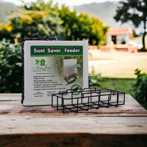 Songbird Essentials Suet Saver Upside Down Suet Feeder, Rigid Plastic Case with Suet Cage Bottom, Holds One Bird Seed Suet Cake...
