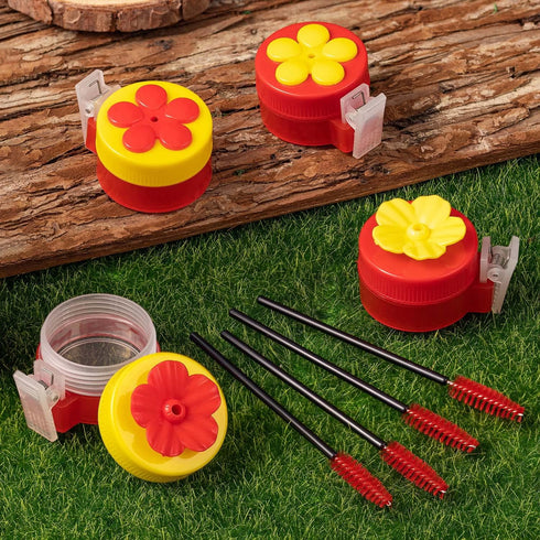 Hand Held Hummingbird Feeders, 4Pcs Small Clips Flower Hummingbird Hand Feeder with 4Pcs Cleaning Brush, Window Humming Wild Bird Feeders for Outd...