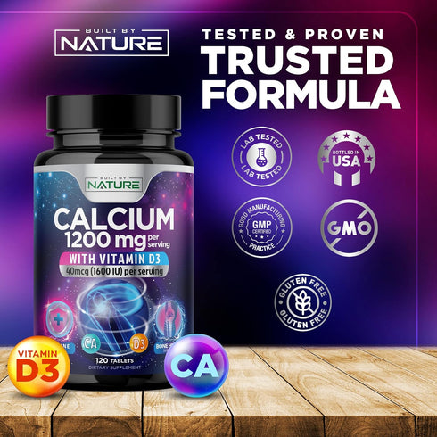 Calcium 1200mg with Vitamin D3 for Best Absorption - Advanced Bone Support Supplement, 1200 mg Calcium Carbonate & 1600 IU Vitamin D3, Slow Releas...