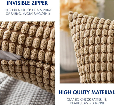 MIULEE Pack of 2 Pillow Covers 18x18 Inch Inch Brown Super Soft Corduroy Decorative Throw Pillows Couch Home Decor for Cushion Sofa Bedroom Living...