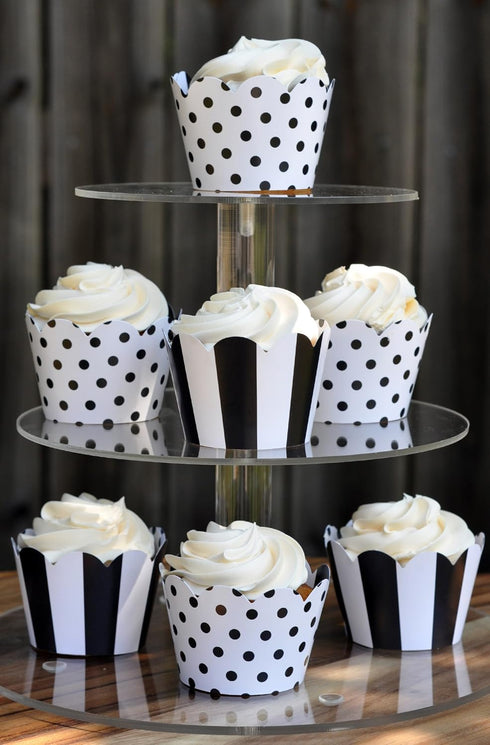 Black and White Cupcake Wrappers for Weddings, Graduations, Kids and Adult Birthday Parties, Baby Showers. Set of 24 Reversible Cup Cake Holder Wr...