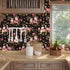 Black Floral Wallpaper Peel and Stick Wallpaper Vinyl Wallpaper Stick and Peel Pink Floral Contact Paper for Cabinets Waterproof Self Adhesive Wal...