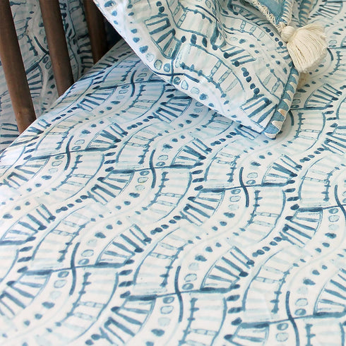 Crane Baby Soft Cotton Crib Mattress Sheet, Fitted Sheet for Cribs and Toddler Beds, Indigo Blue, 28”w x 52”h x 9”d...