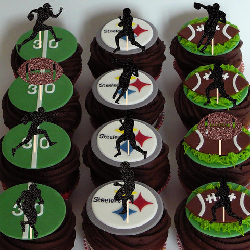 36 PCS Rugby Ball Cupcake Toppers Football Players Sport Cupcake Picks Super Rugby Sports Theme Baby Shower Birthday Party Cake Decorations Suppli...