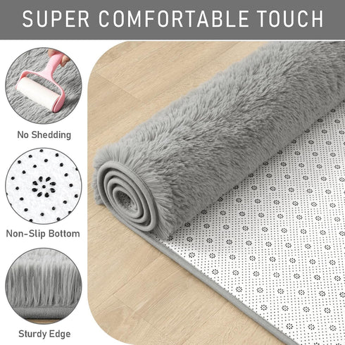 LOCHAS Ultra Soft Indoor Modern Area Rugs Fluffy Living Room Carpets for Children Bedroom Home Decor Nursery Rug 4x5.3 Feet, Gray...