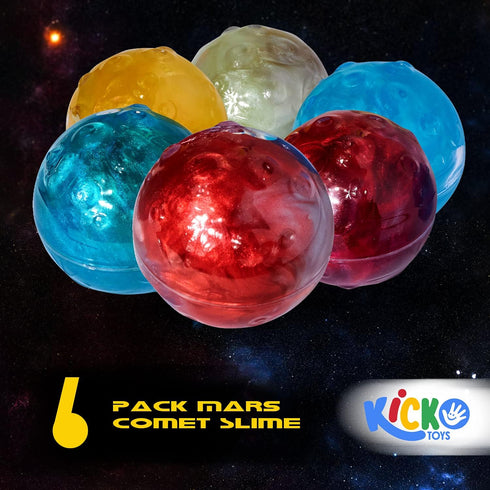 Kicko Mars Comet Slime - Pack of 6 Gooey Marbled Slimes in a Comet Shaped Container - Good for Party Favors, Kids, Squishing and Squashing, Stress...